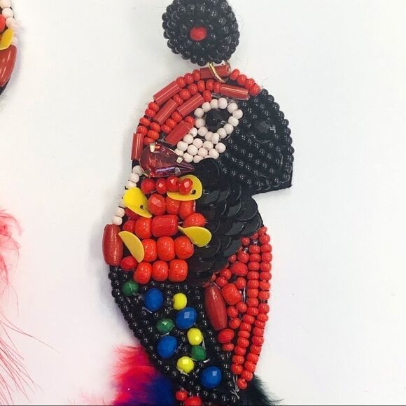 Bohemian Parrot Beaded Feather Drop Earrings - Picture 4 of 8